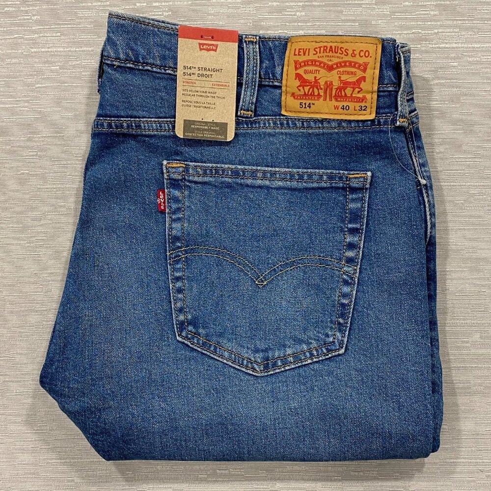 Levis 514 Jeans Mens 40 x 32 Straight Leg Regular Fit Medium Wash Denim